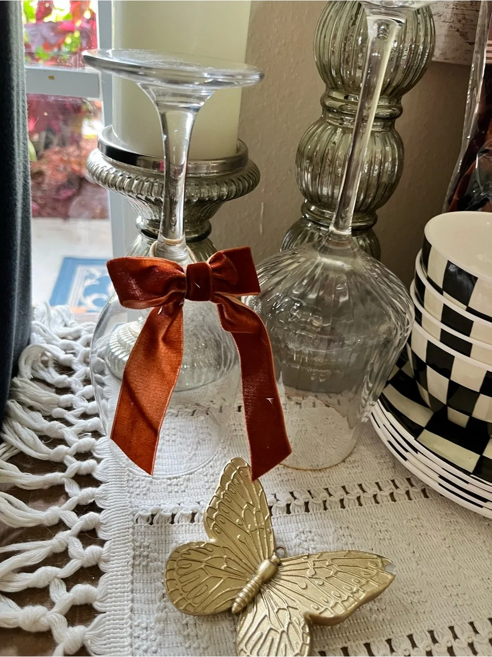 Velvet Bow Napkin Rings - Black and Copper (Set of 8)